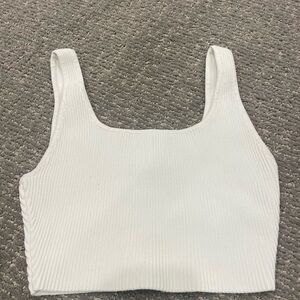 Babaton White Ribbed Crop Top